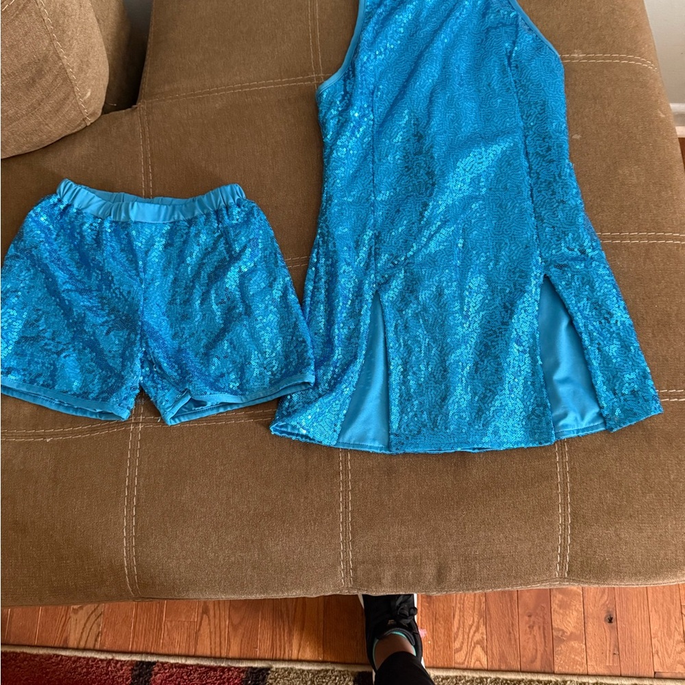 Blue Sequin Tank Top and Shorts Set